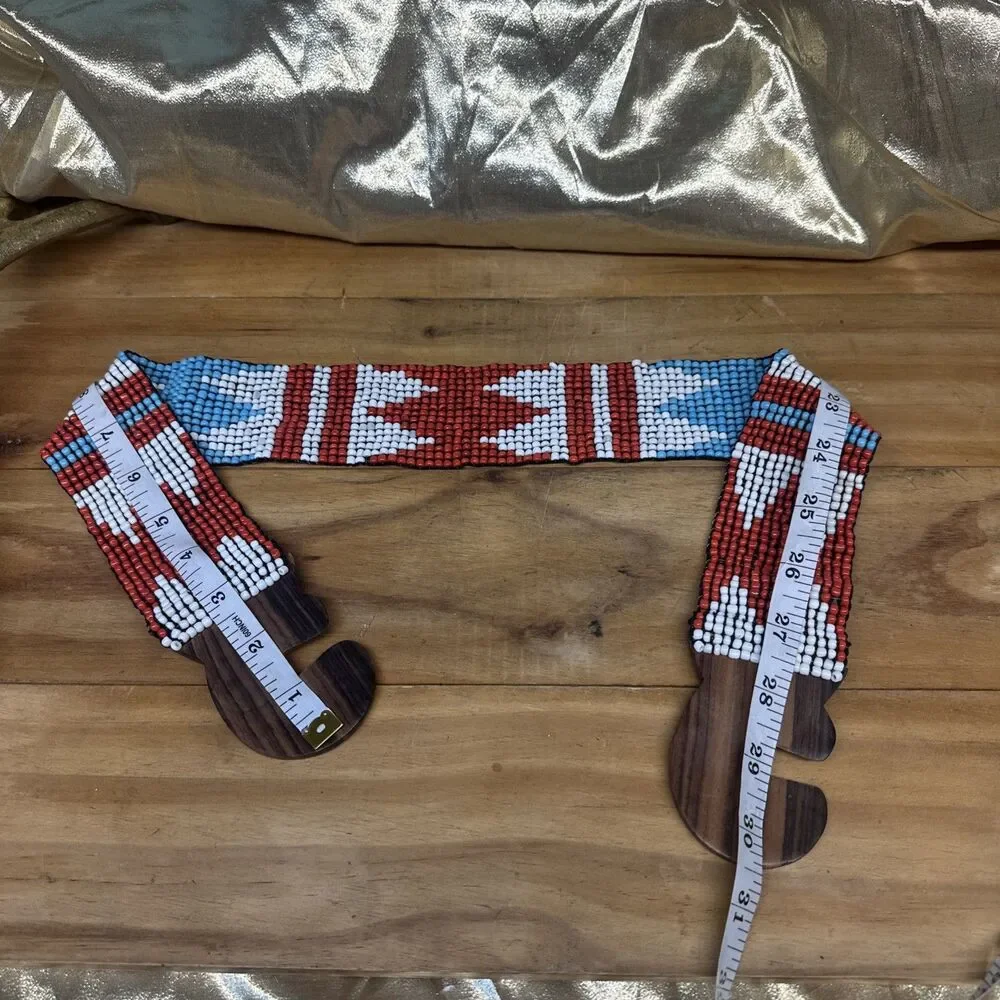 Red White And Turquoise teak Like Buckle stretch belt